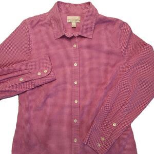 J Crew Womens S  Shirt Stretch Perfect Pink Gingham Plaid Button Front Blouse